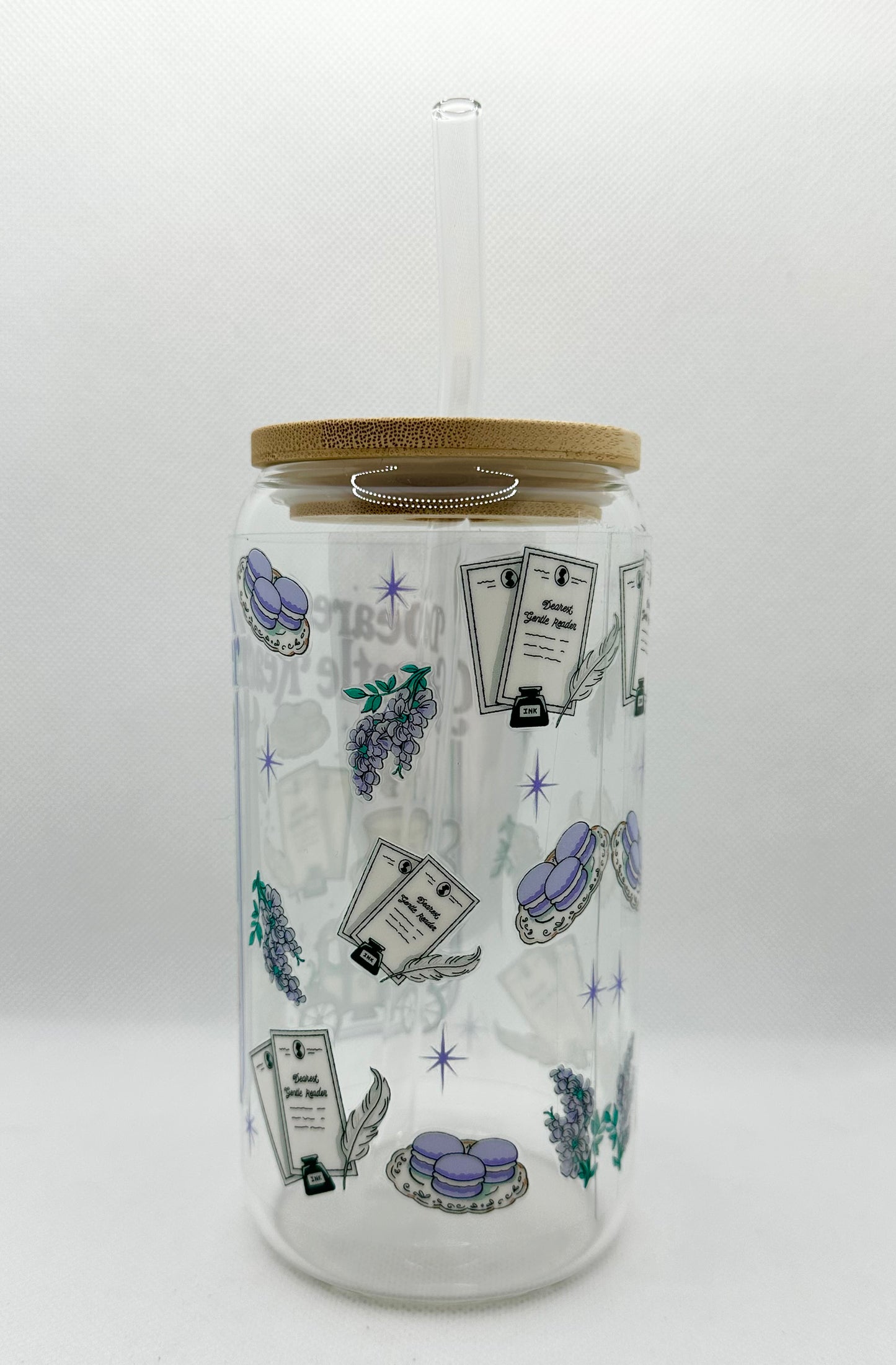 Dearest Gentle Reader 16oz Glass Tumbler with Straw