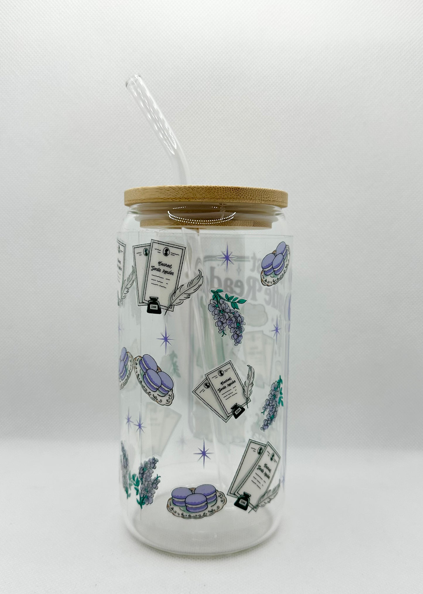 Dearest Gentle Reader 16oz Glass Tumbler with Straw