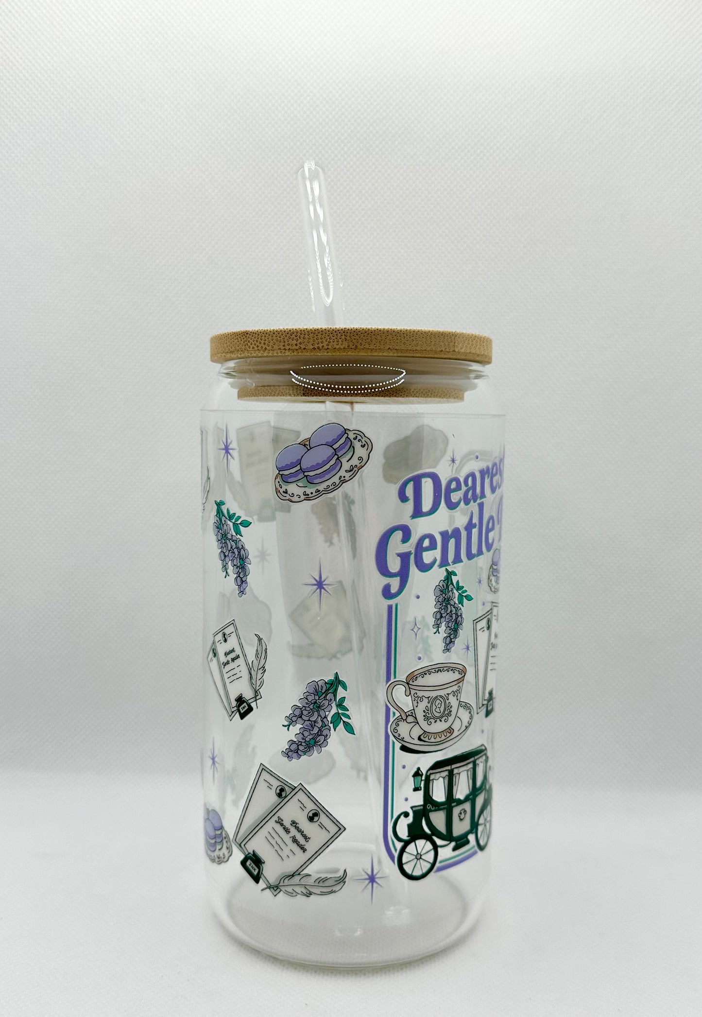 Dearest Gentle Reader 16oz Glass Tumbler with Straw