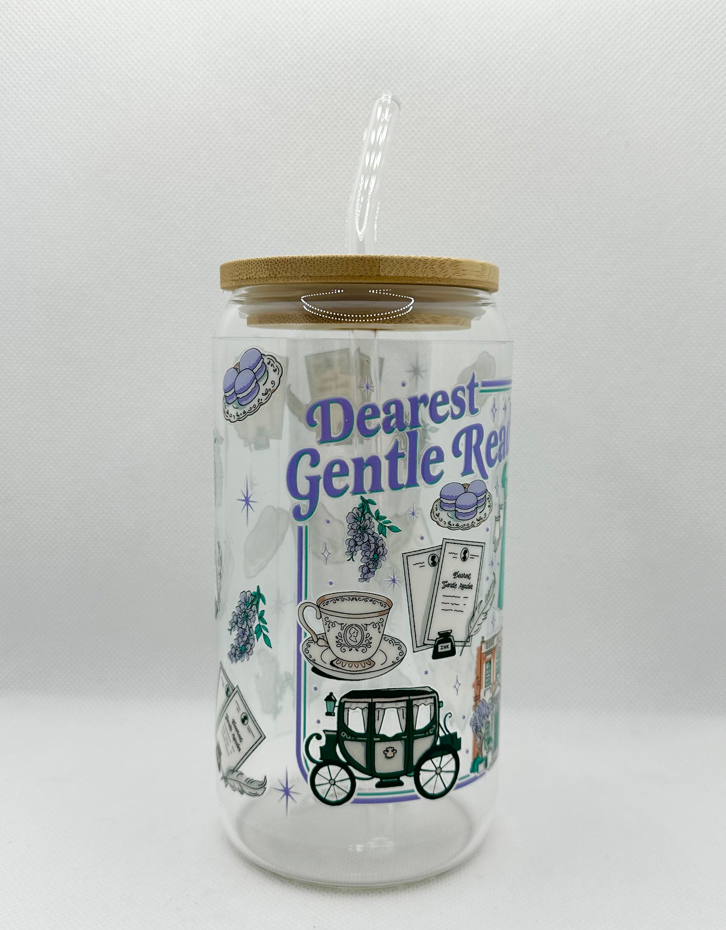 Dearest Gentle Reader 16oz Glass Tumbler with Straw