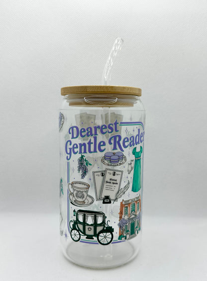 Dearest Gentle Reader 16oz Glass Tumbler with Straw