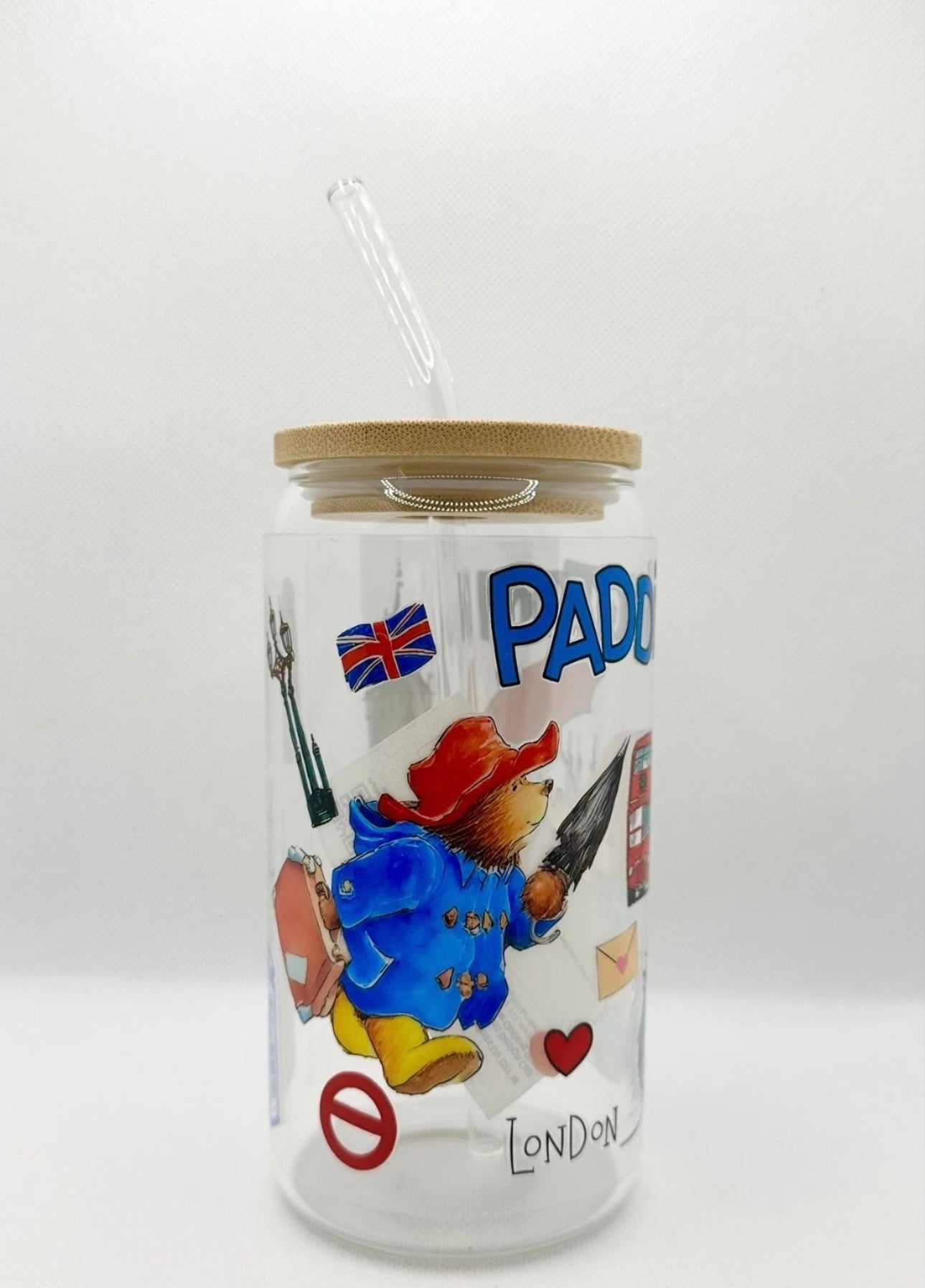 P Bear 16oz Glass Tumbler with Straw