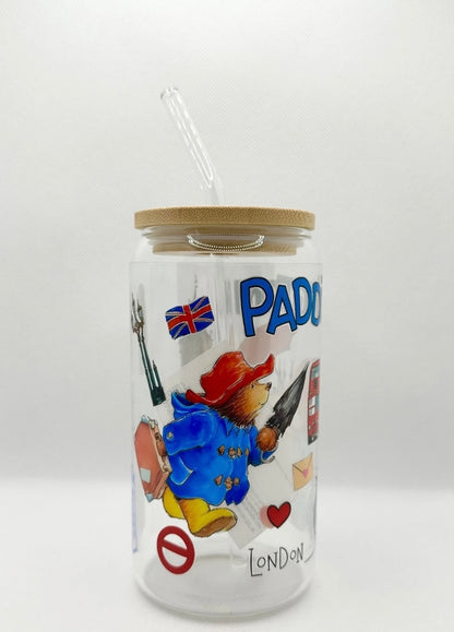 P Bear 16oz Glass Tumbler with Straw