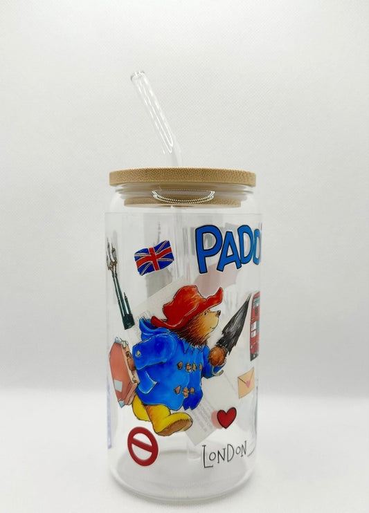 P Bear 16oz Glass Tumbler with Straw