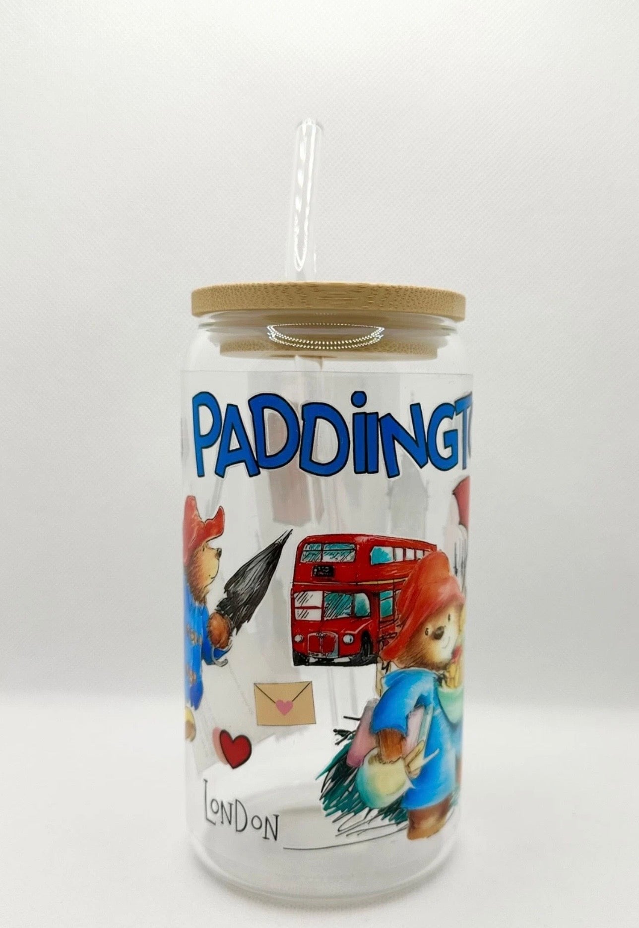 P Bear 16oz Glass Tumbler with Straw