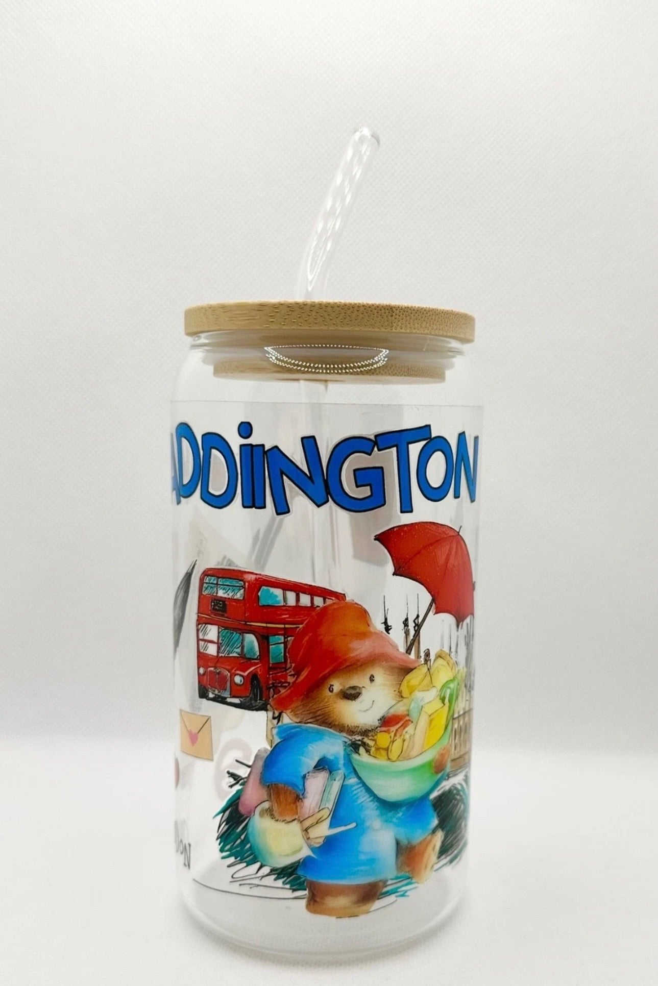 P Bear 16oz Glass Tumbler with Straw