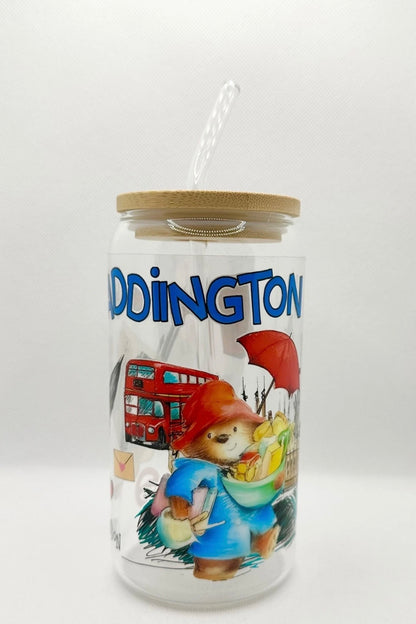 P Bear 16oz Glass Tumbler with Straw