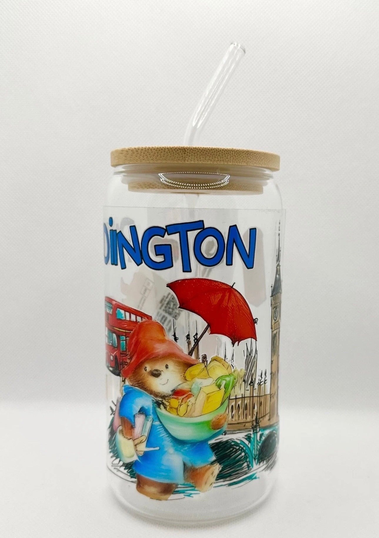 P Bear 16oz Glass Tumbler with Straw