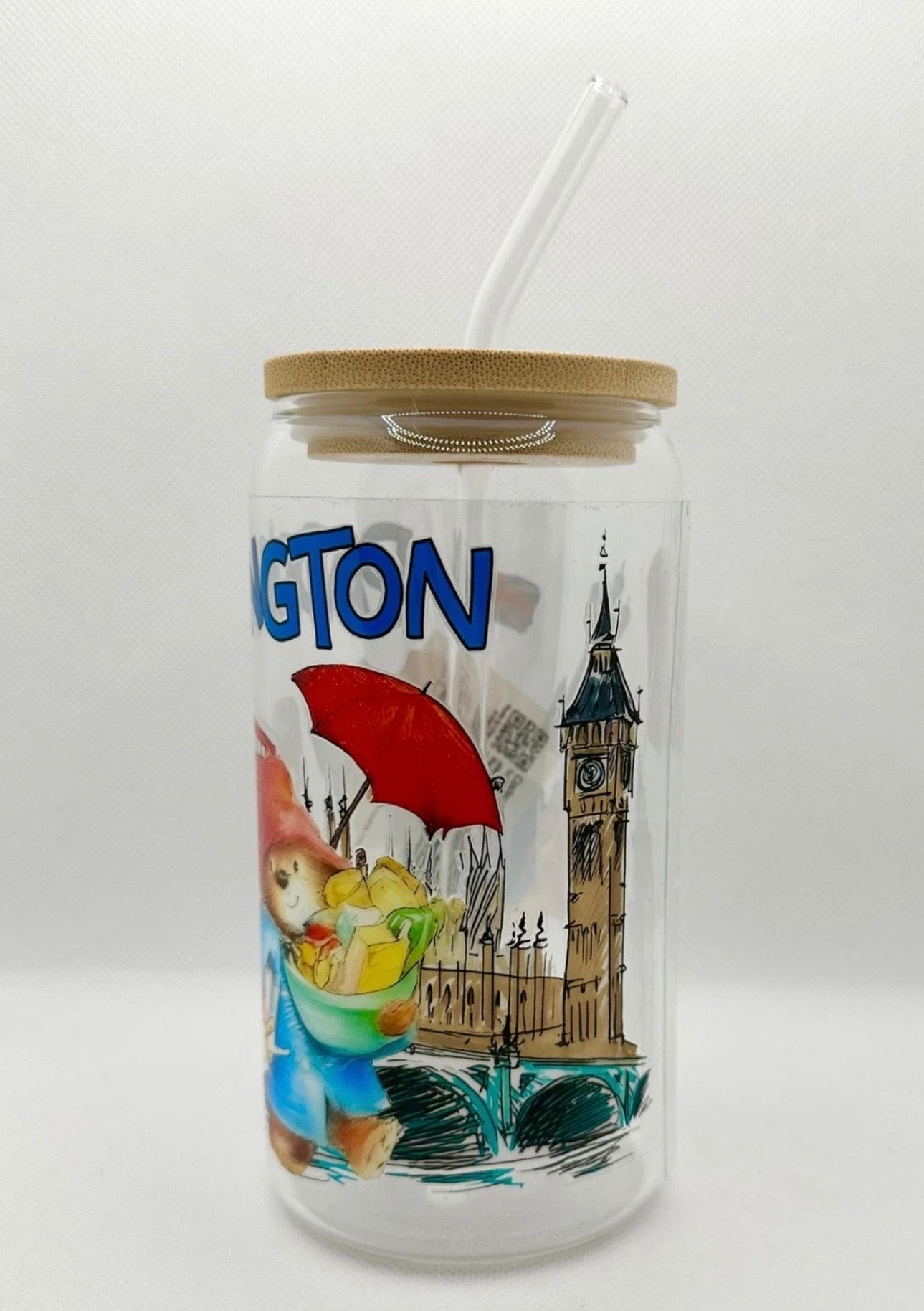 P Bear 16oz Glass Tumbler with Straw