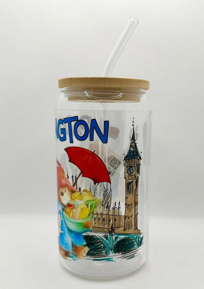 P Bear 16oz Glass Tumbler with Straw