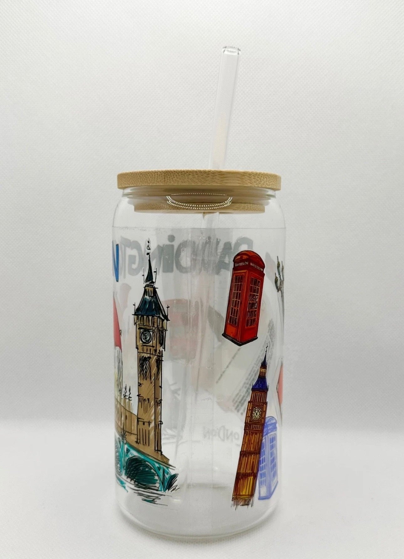 P Bear 16oz Glass Tumbler with Straw