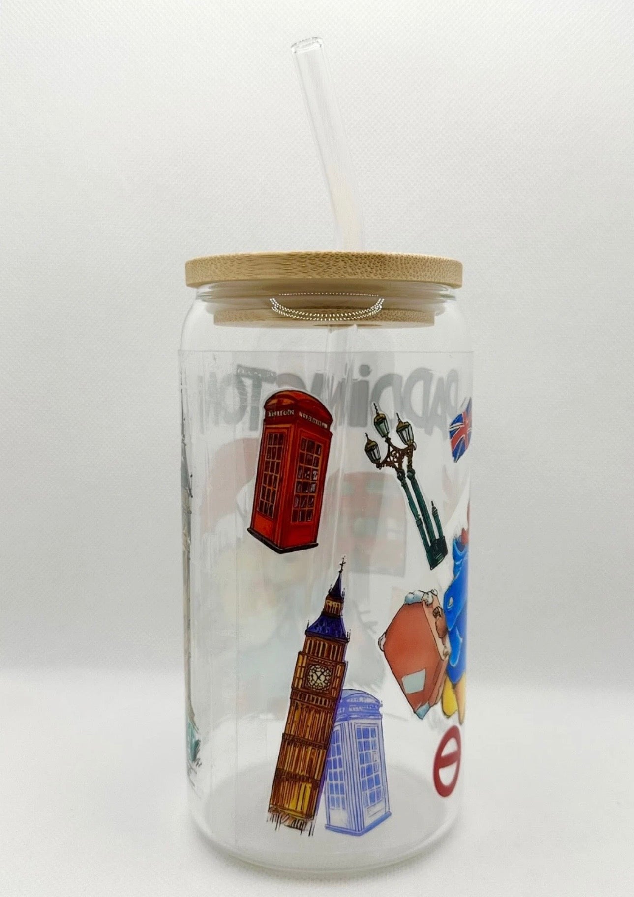 P Bear 16oz Glass Tumbler with Straw