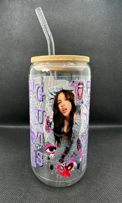 OR GUTS 16oz Clear Glass Tumbler with Straw