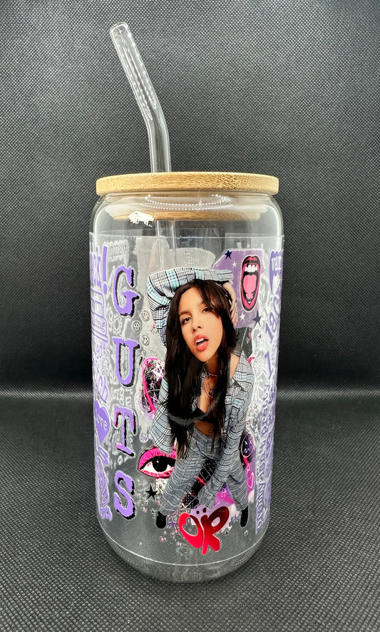 OR GUTS 16oz Clear Glass Tumbler with Straw