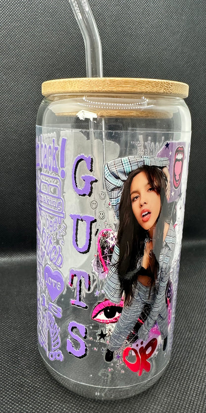 OR GUTS 16oz Clear Glass Tumbler with Straw