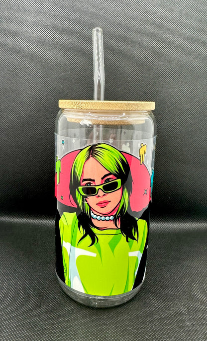 BE 16oz Clear Glass Tumbler with Straw