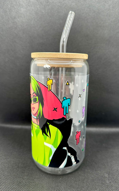 BE 16oz Clear Glass Tumbler with Straw