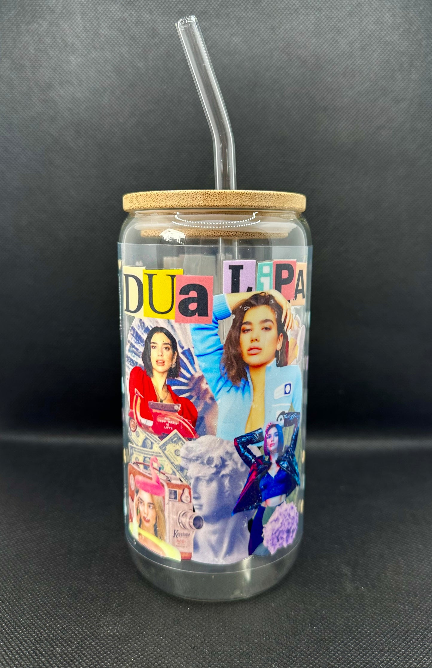 DL 16oz Clear Glass Tumbler with Straw