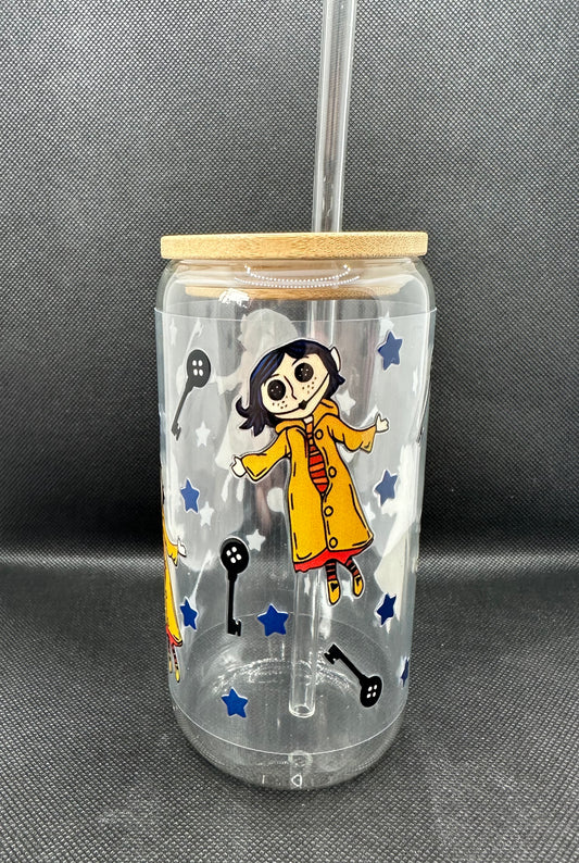 Animation Girl inspired 16oz Clear Glass Tumbler with Straw