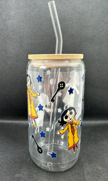 Animation Girl inspired 16oz Clear Glass Tumbler with Straw
