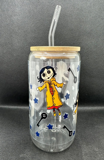 Animation Girl inspired 16oz Clear Glass Tumbler with Straw