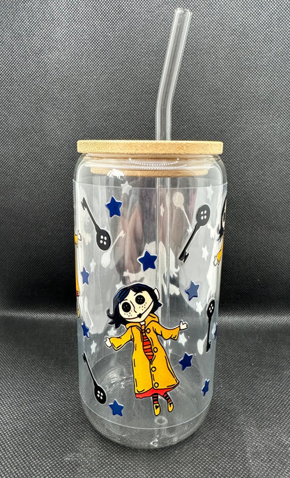 Animation Girl inspired 16oz Clear Glass Tumbler with Straw