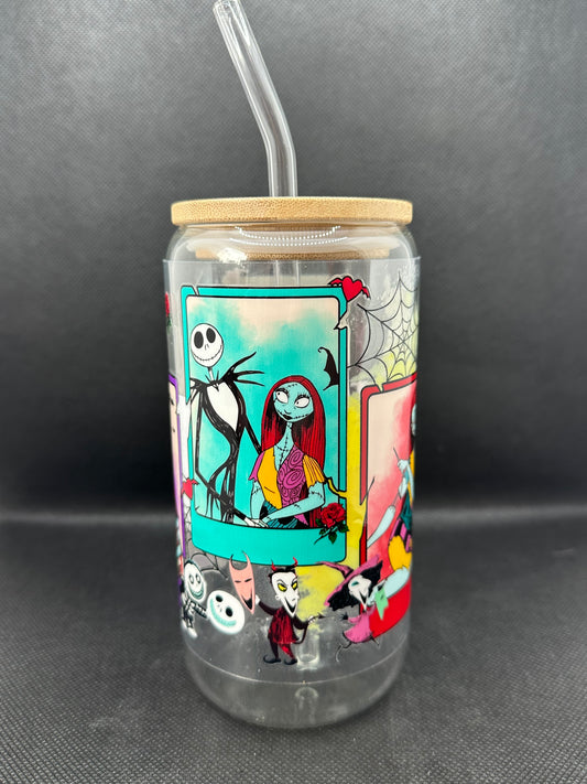 Halloween Animation Movie inspired 16oz Clear Glass Tumbler with Straw