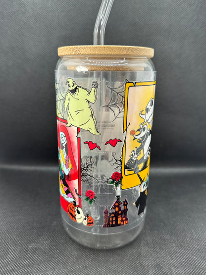 Halloween Animation Movie inspired 16oz Clear Glass Tumbler with Straw