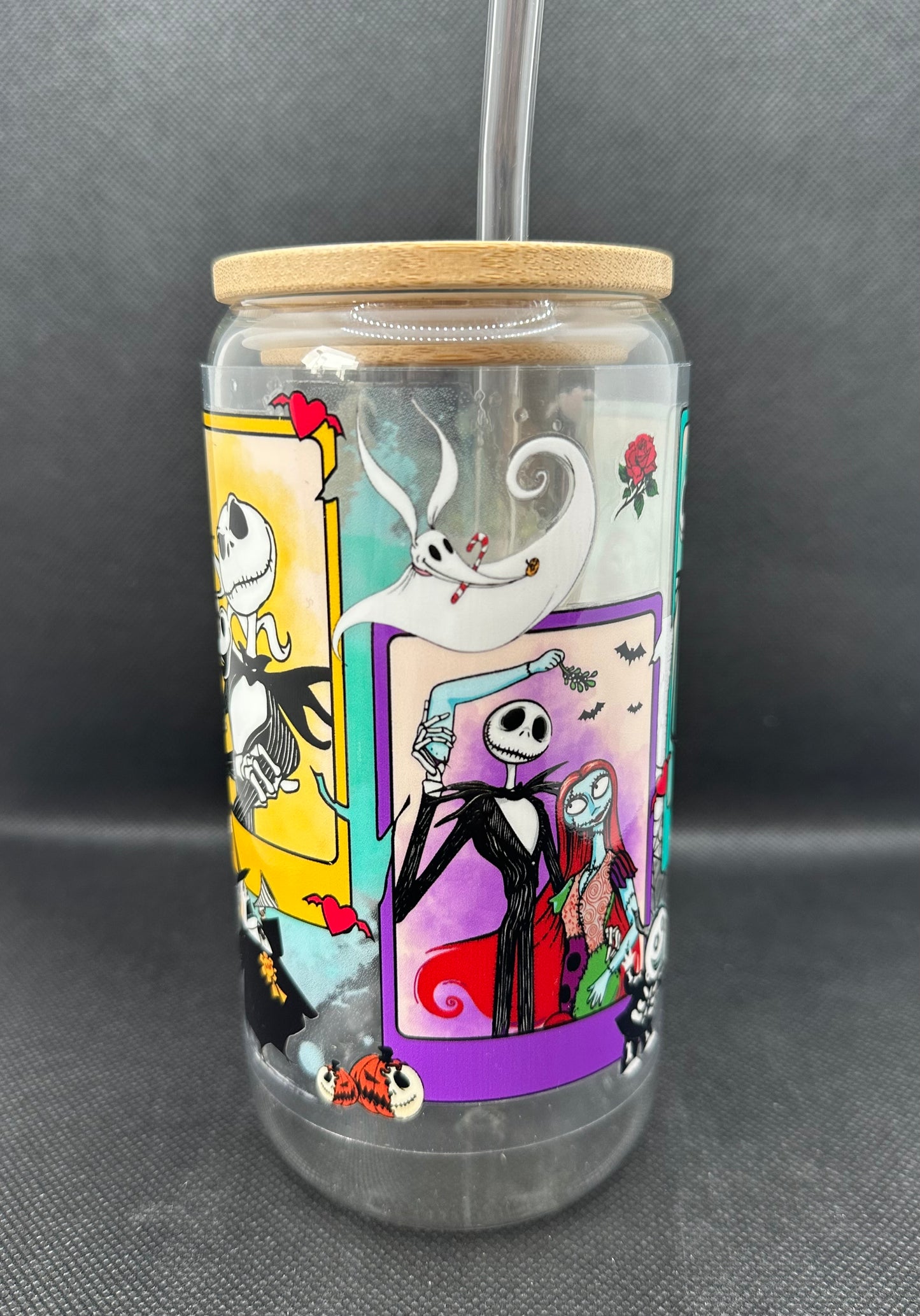 Halloween Animation Movie inspired 16oz Clear Glass Tumbler with Straw