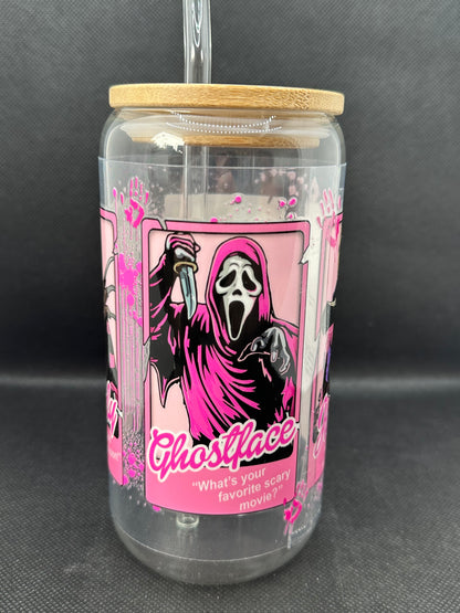 Horror Movie Characters inspired 16oz Clear Glass Tumbler with Straw