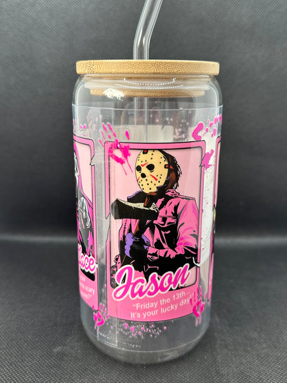 Horror Movie Characters inspired 16oz Clear Glass Tumbler with Straw