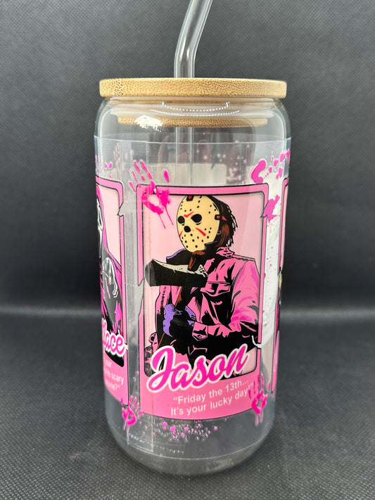 Horror Movie Characters inspired 16oz Clear Glass Tumbler with Straw