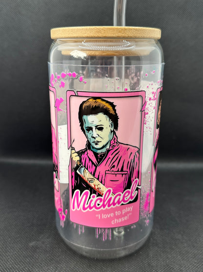 Horror Movie Characters inspired 16oz Clear Glass Tumbler with Straw