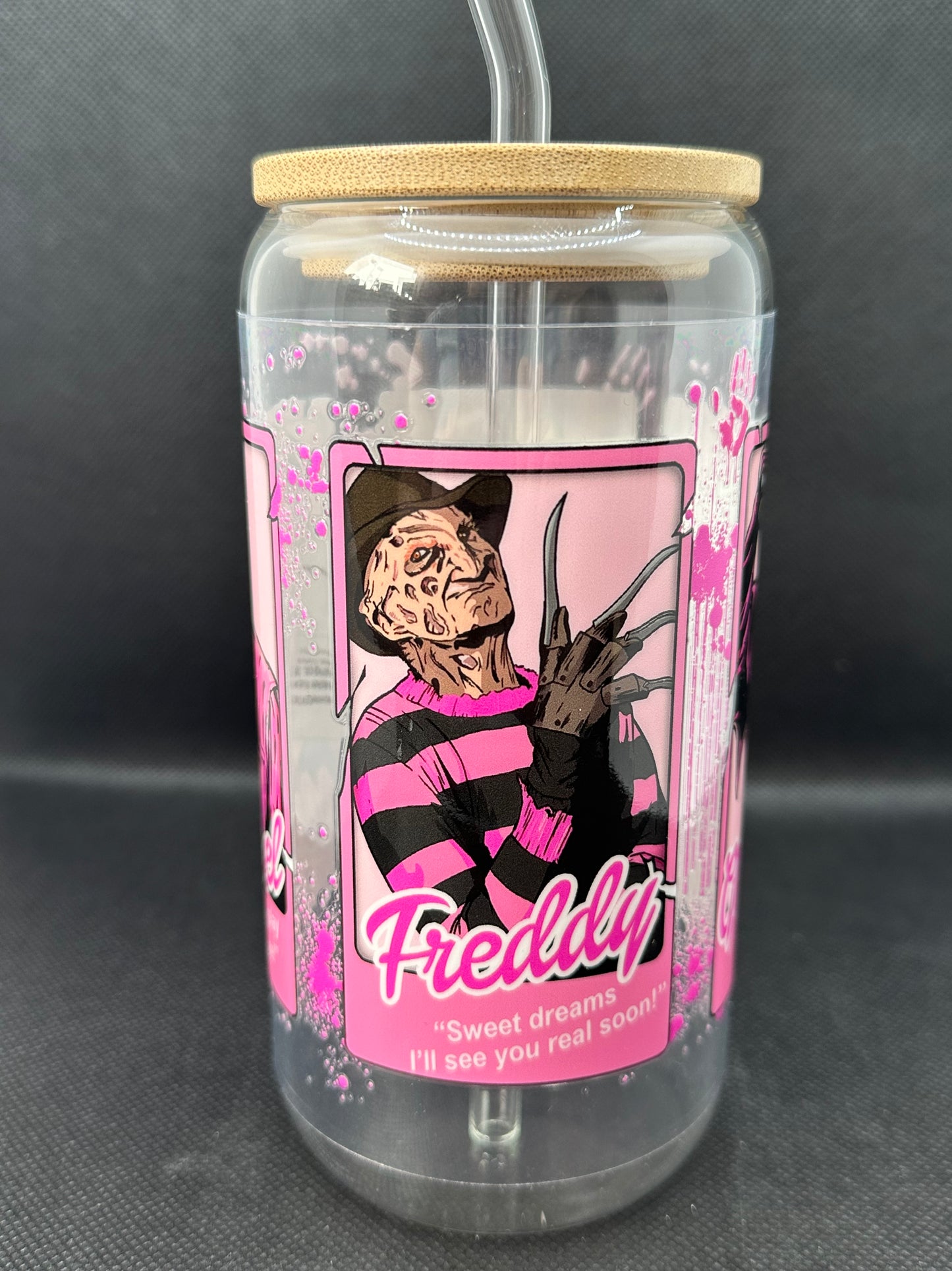 Horror Movie Characters inspired 16oz Clear Glass Tumbler with Straw