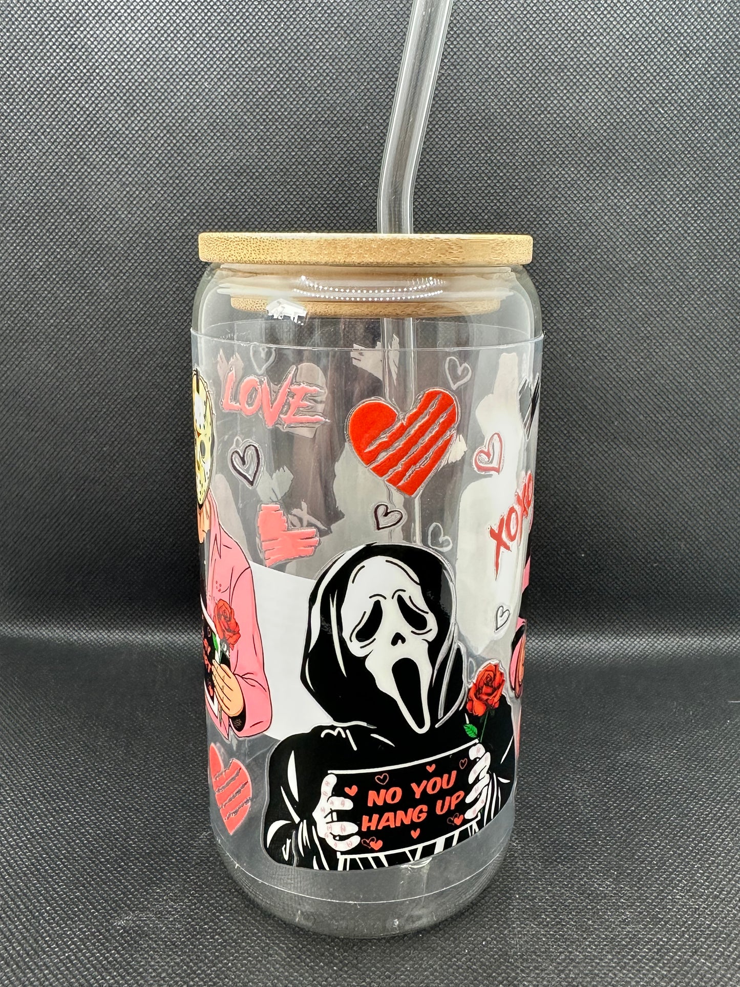 Horror Movie Characters inspired 16oz Clear Glass Tumbler with Straw