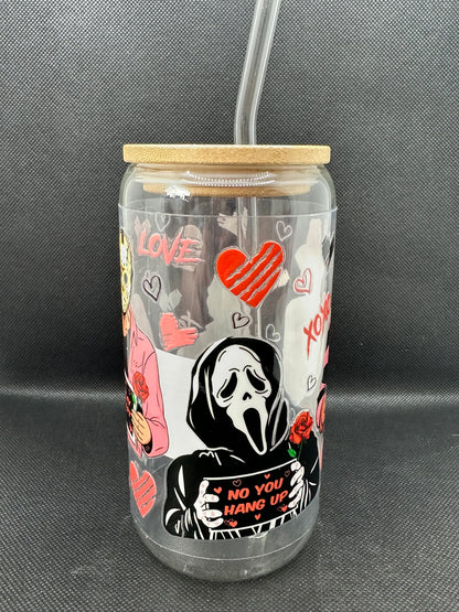 Horror Movie Characters inspired 16oz Clear Glass Tumbler with Straw