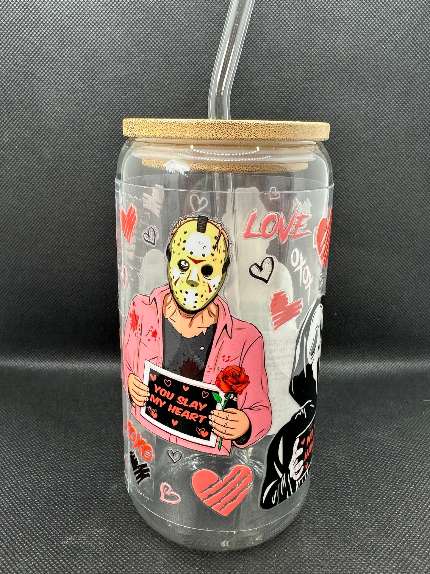 Horror Movie Characters inspired 16oz Clear Glass Tumbler with Straw