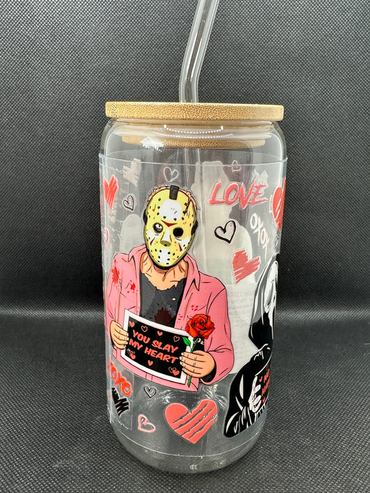 Horror Movie Characters inspired 16oz Clear Glass Tumbler with Straw