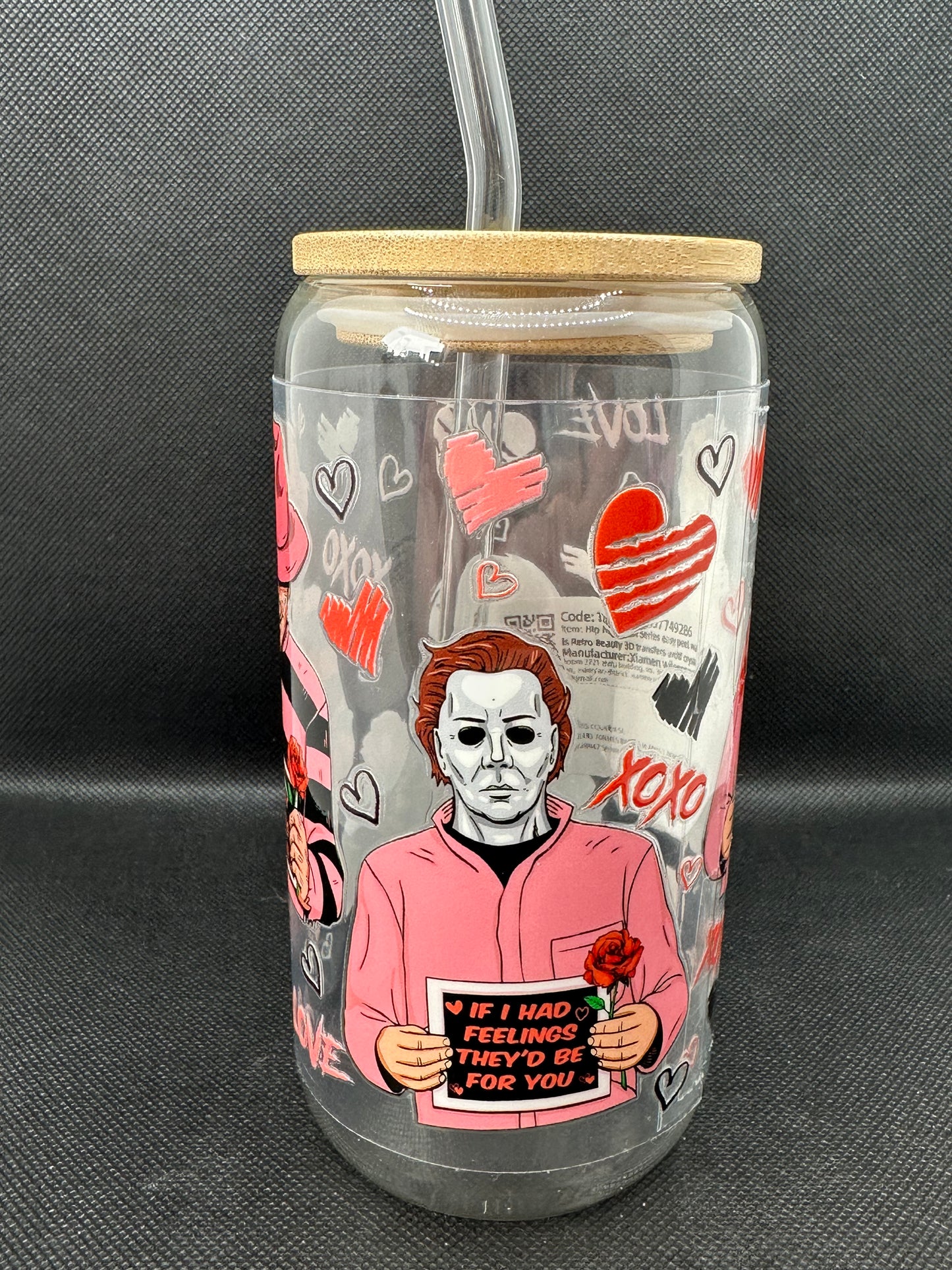 Horror Movie Characters inspired 16oz Clear Glass Tumbler with Straw