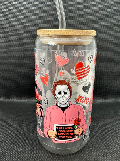 Horror Movie Characters inspired 16oz Clear Glass Tumbler with Straw