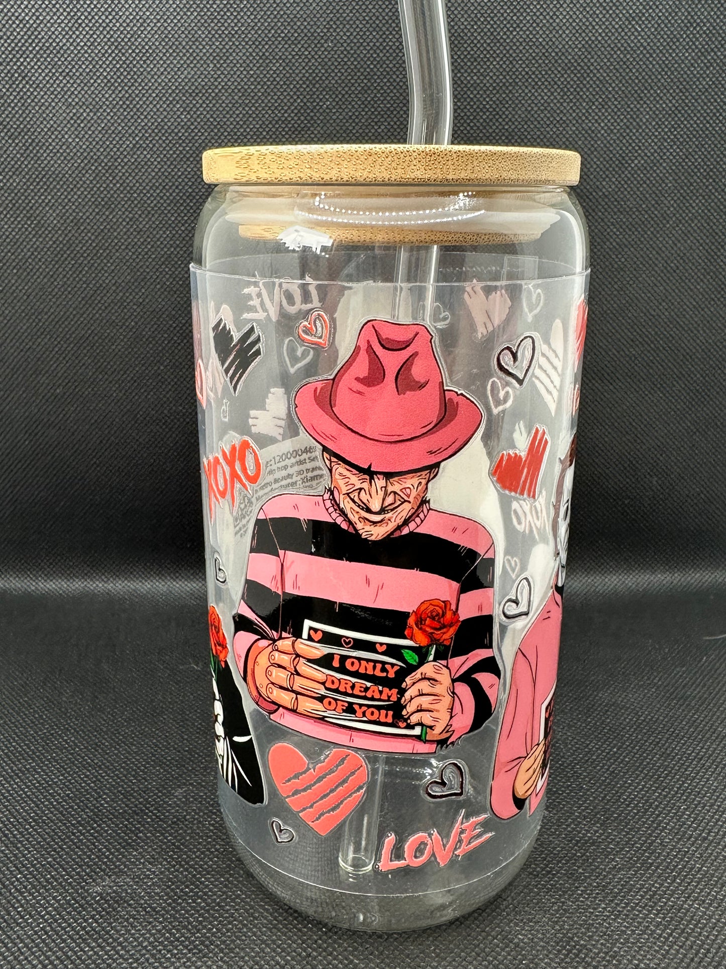 Horror Movie Characters inspired 16oz Clear Glass Tumbler with Straw