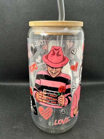 Horror Movie Characters inspired 16oz Clear Glass Tumbler with Straw