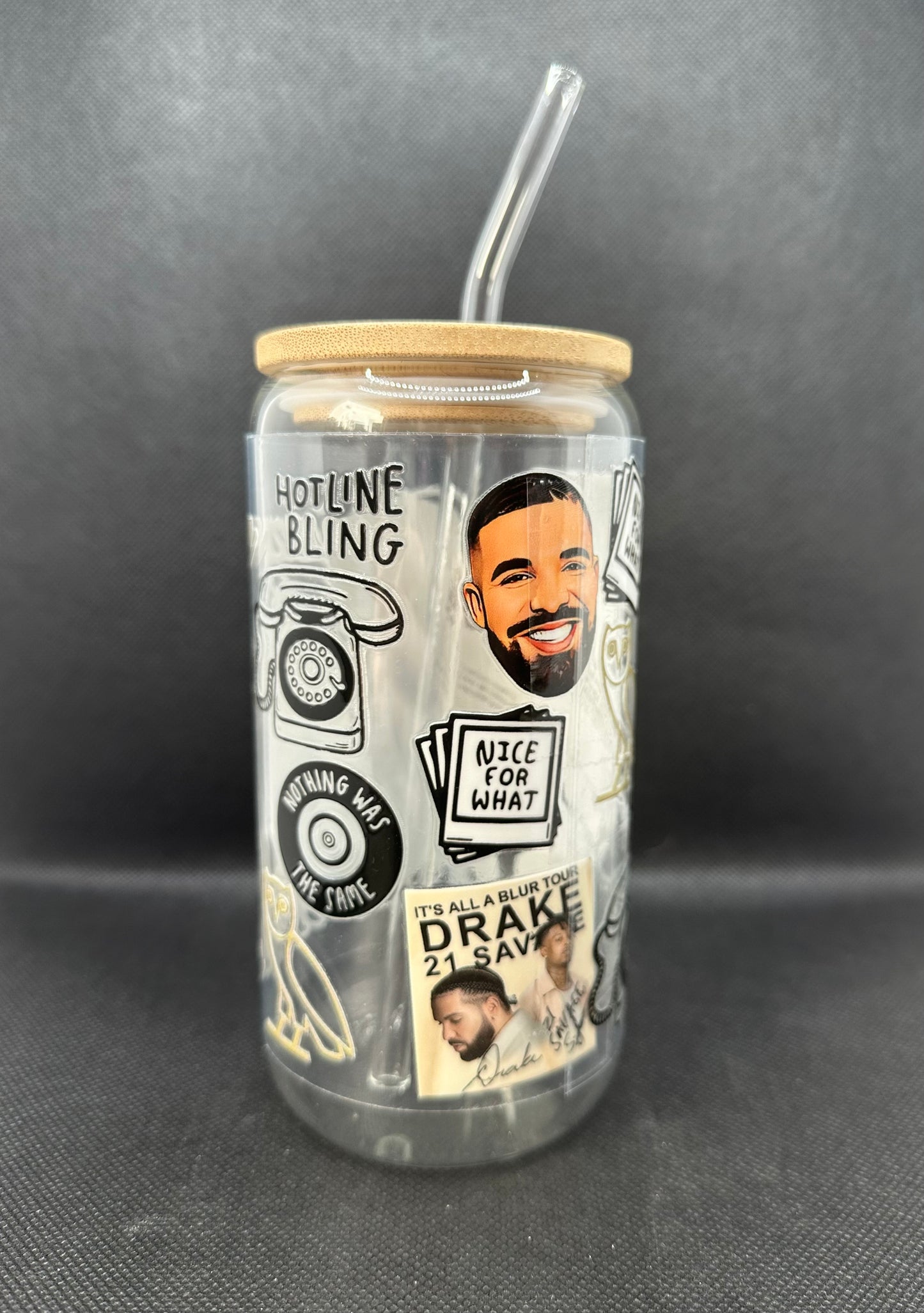 Rapper 16oz Clear Glass Tumbler with Straw