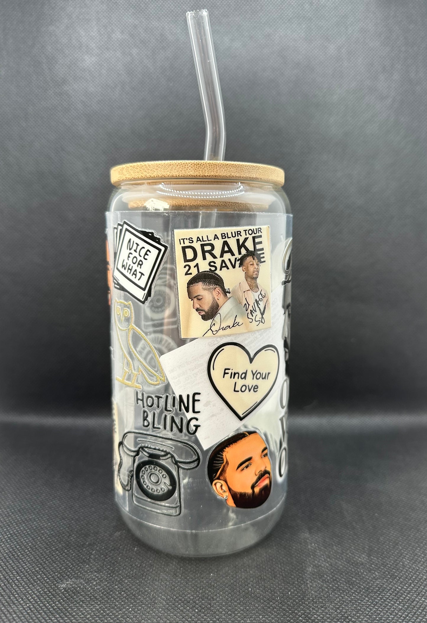 Rapper 16oz Clear Glass Tumbler with Straw