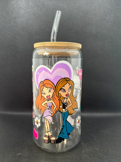 Y2K Fashion Dolls 16oz Clear Glass Tumbler with Straw