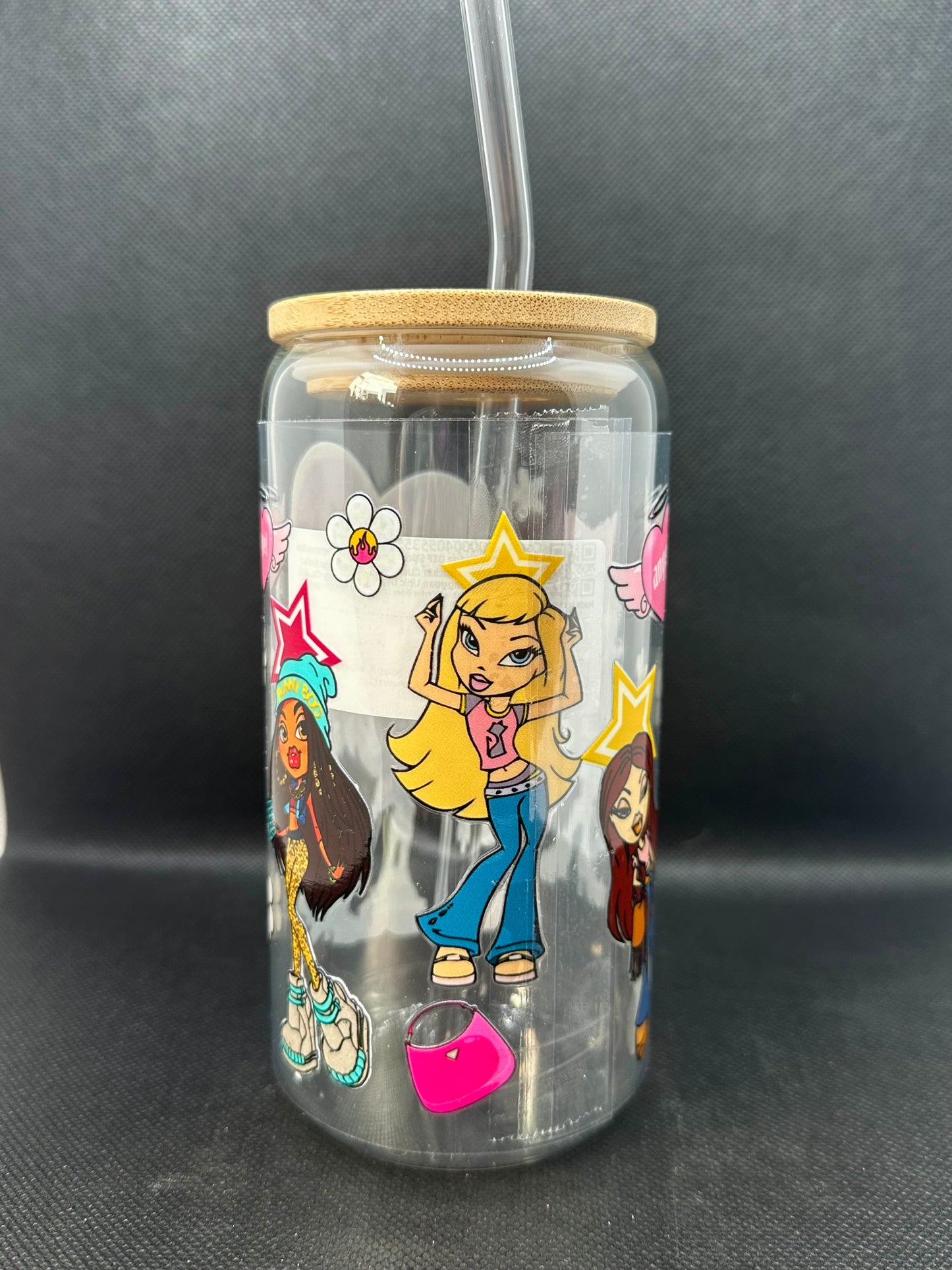 Y2K Fashion Dolls 16oz Clear Glass Tumbler with Straw