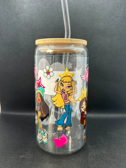 Y2K Fashion Dolls 16oz Clear Glass Tumbler with Straw