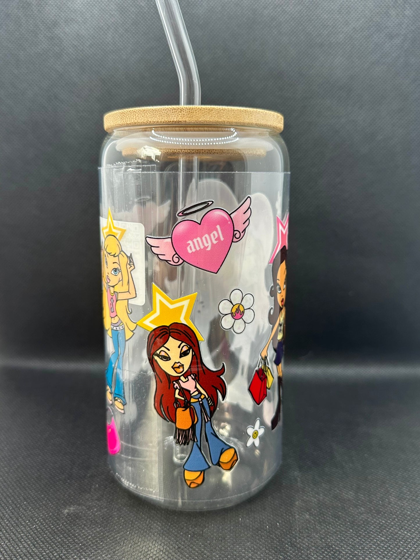 Y2K Fashion Dolls 16oz Clear Glass Tumbler with Straw
