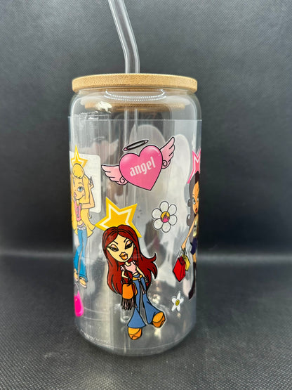 Y2K Fashion Dolls 16oz Clear Glass Tumbler with Straw