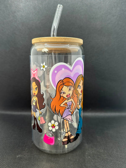 Y2K Fashion Dolls 16oz Clear Glass Tumbler with Straw